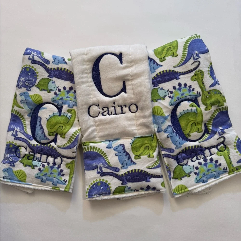 Dinosaur Print Baby Burp Cloths Personalized Made to Order